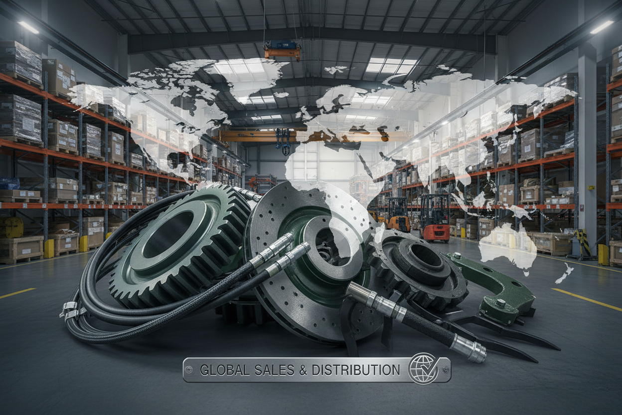 tüm dünyaya satış görseli yap dişliler , fren parçaları vs global depomuzun olduğunu göster